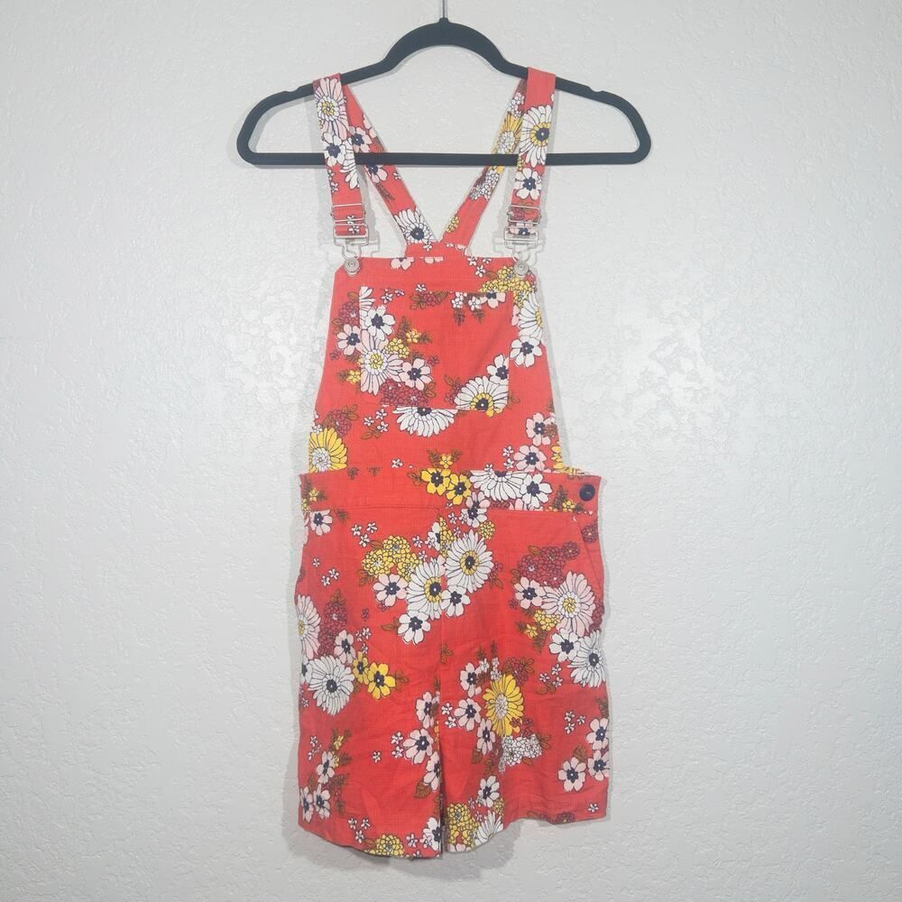 New ModCloth Candy Red Floral Dazed Summer‎ Days Cotton Shortalls 6 - Picture 2 of 9